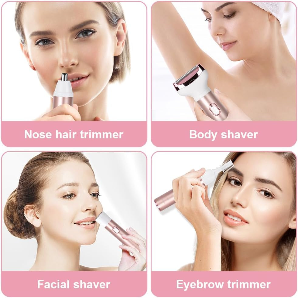 ACWOO Rasoir Électrique Femme, 4 En 1 Rasoir Indolore Rechargeable, Tondeuse Indolore, Rasoir Femme Sans Fil, Épilateur Électrique, Pour Visage, Bras, Jambes, Aisselles, Bikini