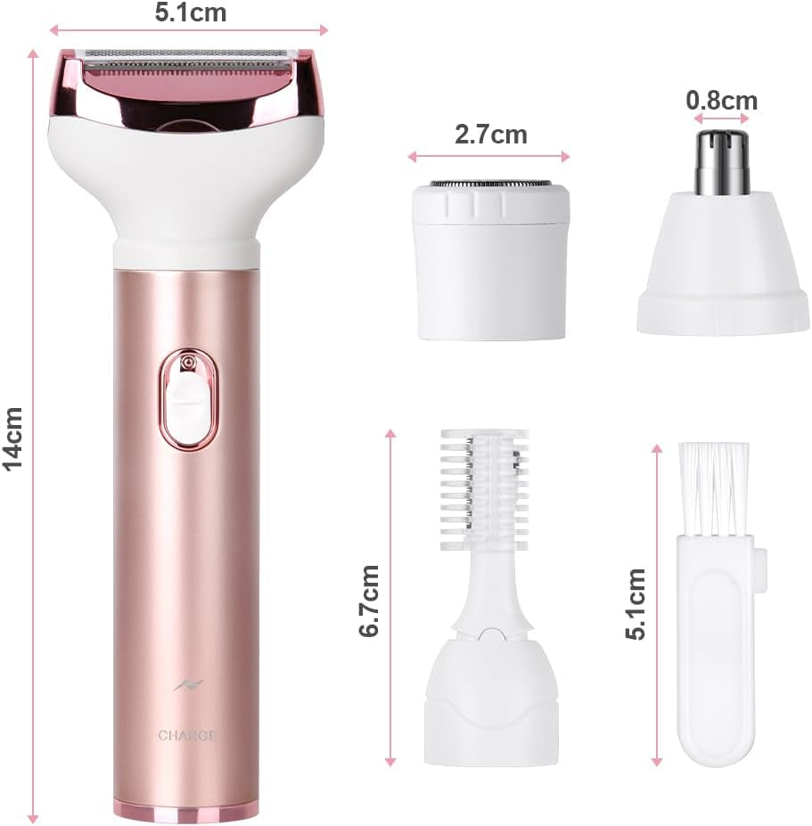 ACWOO Rasoir Électrique Femme, 4 En 1 Rasoir Indolore Rechargeable, Tondeuse Indolore, Rasoir Femme Sans Fil, Épilateur Électrique, Pour Visage, Bras, Jambes, Aisselles, Bikini