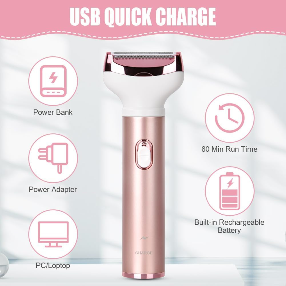 ACWOO Rasoir Électrique Femme, 4 En 1 Rasoir Indolore Rechargeable, Tondeuse Indolore, Rasoir Femme Sans Fil, Épilateur Électrique, Pour Visage, Bras, Jambes, Aisselles, Bikini