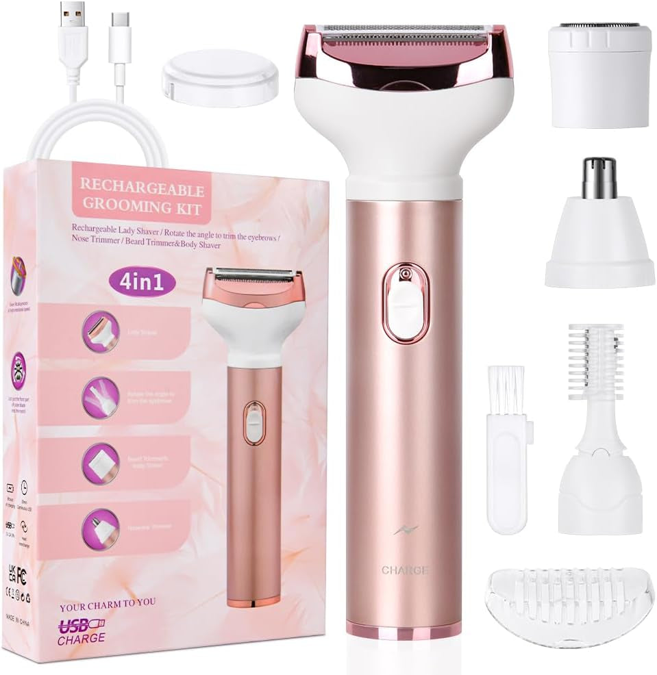 ACWOO Rasoir Électrique Femme, 4 En 1 Rasoir Indolore Rechargeable, Tondeuse Indolore, Rasoir Femme Sans Fil, Épilateur Électrique, Pour Visage, Bras, Jambes, Aisselles, Bikini