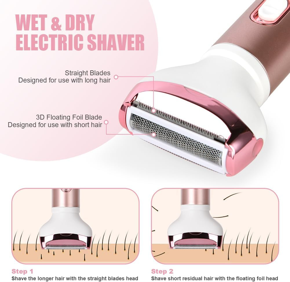 ACWOO Rasoir Électrique Femme, 4 En 1 Rasoir Indolore Rechargeable, Tondeuse Indolore, Rasoir Femme Sans Fil, Épilateur Électrique, Pour Visage, Bras, Jambes, Aisselles, Bikini