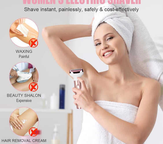 ACWOO Rasoir Électrique Femme, 4 En 1 Rasoir Indolore Rechargeable, Tondeuse Indolore, Rasoir Femme Sans Fil, Épilateur Électrique, Pour Visage, Bras, Jambes, Aisselles, Bikini