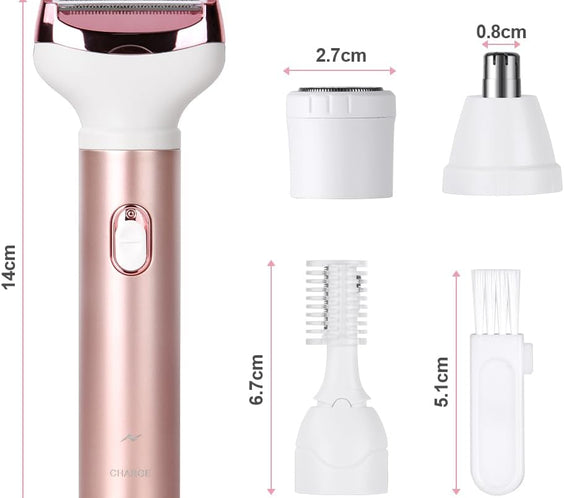 ACWOO Rasoir Électrique Femme, 4 En 1 Rasoir Indolore Rechargeable, Tondeuse Indolore, Rasoir Femme Sans Fil, Épilateur Électrique, Pour Visage, Bras, Jambes, Aisselles, Bikini