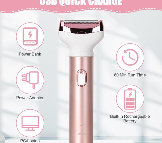 ACWOO Rasoir Électrique Femme, 4 En 1 Rasoir Indolore Rechargeable, Tondeuse Indolore, Rasoir Femme Sans Fil, Épilateur Électrique, Pour Visage, Bras, Jambes, Aisselles, Bikini