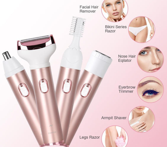 ACWOO Rasoir Électrique Femme, 4 En 1 Rasoir Indolore Rechargeable, Tondeuse Indolore, Rasoir Femme Sans Fil, Épilateur Électrique, Pour Visage, Bras, Jambes, Aisselles, Bikini